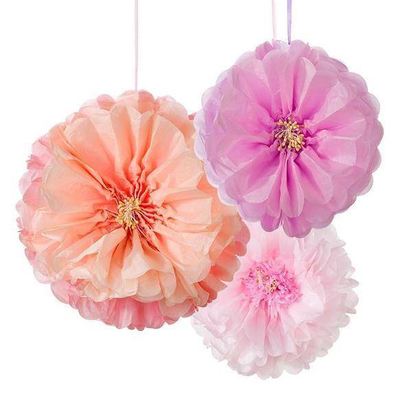 Decadent decs blush flower pom poms – Pimm Parties
